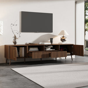 English Elm 78 Inch Walnut Entertainment Center Fluted Doors Solid Wood Legs for Living Room N710P372538P