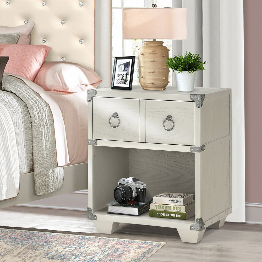English Elm Grey 1-Drawer Nightstand with USB Charging Port, Open Shelf, Double Pull-Knobs, Compact 24.5"H B062P185698
