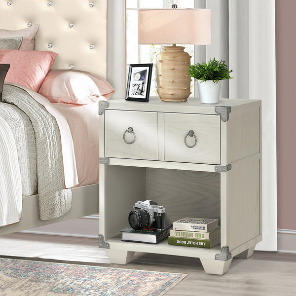English Elm Grey 1-Drawer Nightstand with USB Charging Port, Open Shelf, Double Pull-Knobs, Compact 24.5"H B062P185698