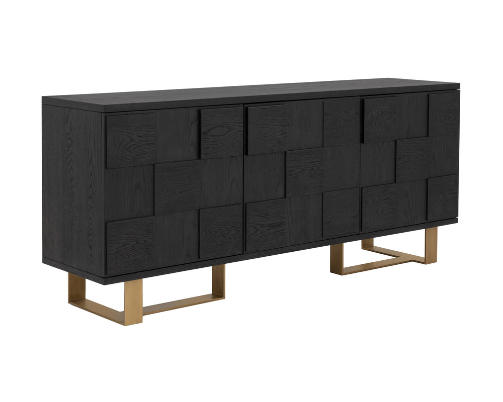 Sunpan Lars Sideboard - Stylish Smoked Acacia & Antique Brass Storage Solution for Dining and Living Spaces