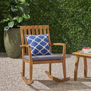 Christopher Knight Home® - Noble House - Colmena Outdoor Acacia Wood Rustic Rocking Chair With Cushion,Teak And Dark Gray