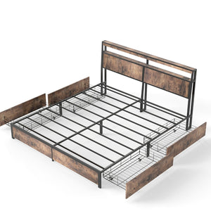 English Elm Queen Metal Platform Bed with Rgb Led Headboard Charging Station and Underbed Storage T3963P482840