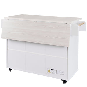 English Elm K&K Kitchen Island with Tilt-Out Trash Can, Drop Leaf Counter, Adjustable Shelf, Rolling Cart Ameican White Oak WF326381AAW