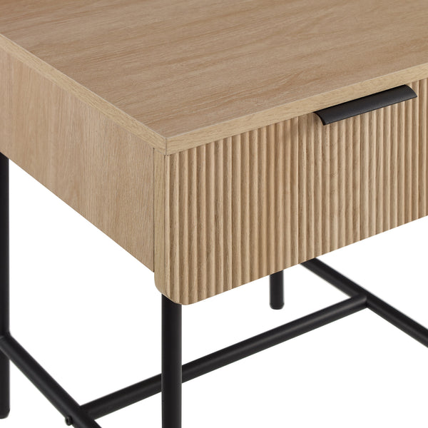 English Elm Walker Edison - Modern Fluted-Door Coastal Oak Side Table with Warp-Resistant MDF, Metal Base & Minimalist Flair B185P168972