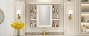 English Elm 35'' Blue Wall Mounted Medicine Cabinet with Mirror Door, MDF Storage, Adjustable Shelves & Towel Rod WF323692AAY