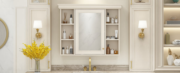 English Elm 35'' Blue Wall Mounted Medicine Cabinet with Mirror Door, MDF Storage, Adjustable Shelves & Towel Rod WF323692AAY
