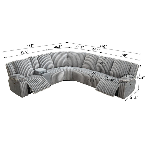 English Elm M078 Power Reclining Sectional Sofa with Dual USB Ports, Armrests & Back Reset for Ultimate Comfort Grey W1805S00081