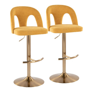 English Elm Adjustable Swivel Barstools Set of 2 White Fabric Padded Seats Chrome Base Yellow B202S01951