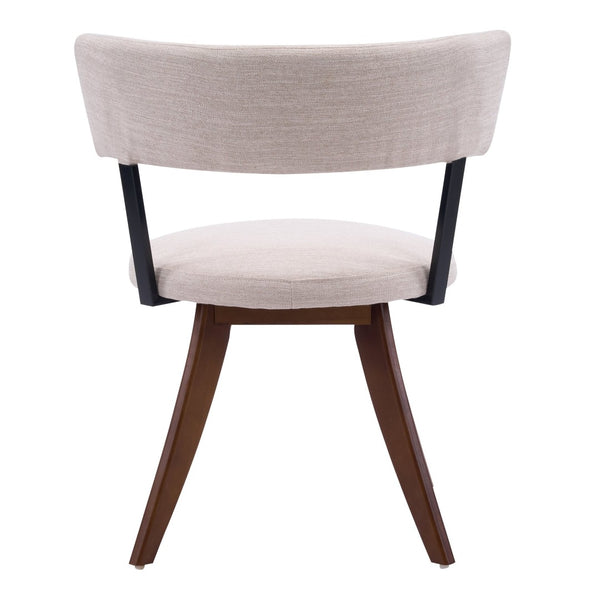 English Elm Modern Beige Fabric Dining Chairs Walnut Rubberwood Base Curved Back Set of 2 N768P391169W