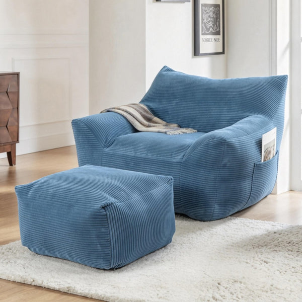 English Elm Bean Bag Chair with Armrests Shredded Foam Fill Oversized Lounge Seat for Adults Blue W5385P433246