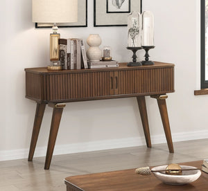 English Elm 1pc Walnut Veneer Sofa Table Tambour Doors Shelved Storage Mid-century Living Room B011P287325
