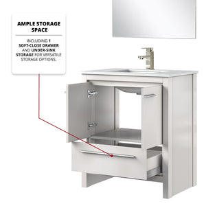 English Elm White Bath Vanity Set With Cultured Marble Top, Brushed Nickel Faucet & 28" Mirror For Instant Upgrade B2731S02060-GIGA