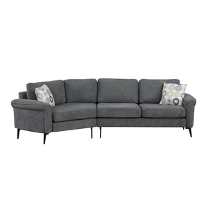 English Elm 111" Upholstered 3-Seater Sofa with Curved Ergonomic Arms, Metal Legs & Removable Patterned Pillows Dark Gray N719S001800R