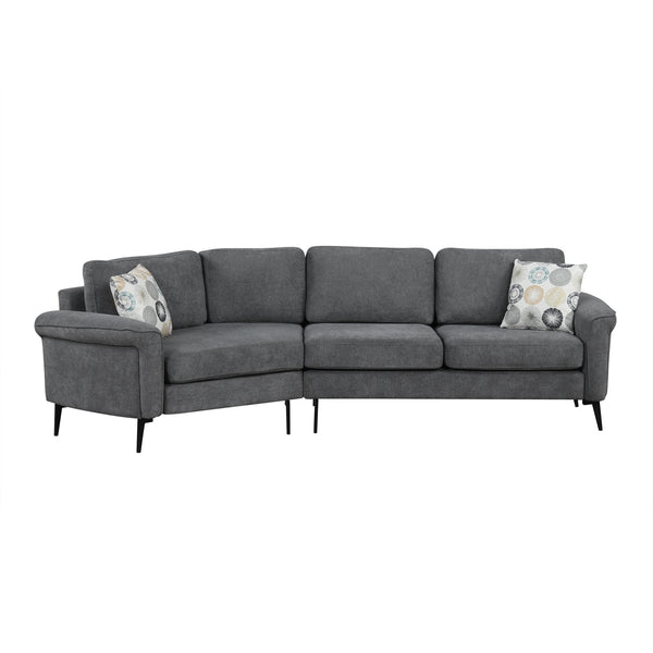 English Elm 111" Upholstered 3-Seater Sofa with Curved Ergonomic Arms, Metal Legs & Removable Patterned Pillows Dark Gray N719S001800R