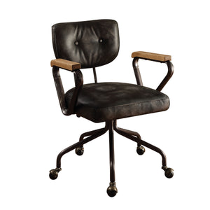 English Elm Hallie Vintage Black Top Grain Leather Office Chair with Button-Tufted Back, Nailhead Trim, Swivel B2726P271643