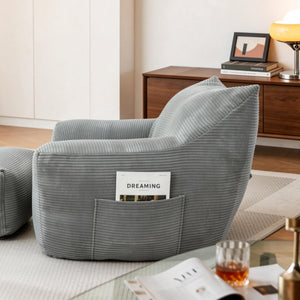 English Elm Bean Bag Chair with Armrests Shredded Foam Fill Oversized Lounge Seat for Adults Gray W5385P440000