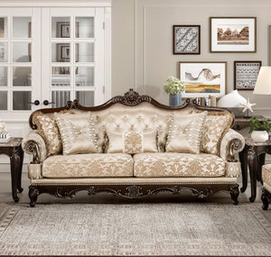 English Elm Formal Traditional Luxury Sofa Set – 3-Piece Collection With Cherry Finish & Gold Accents For Elegance B011S01675