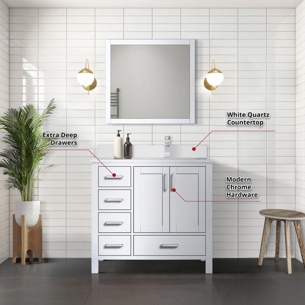 English Elm White Bath Vanity Set With Quartz Top, Stainless Steel Faucet & Framed Mirror For Modern Bathrooms B2731S01259-GIGA