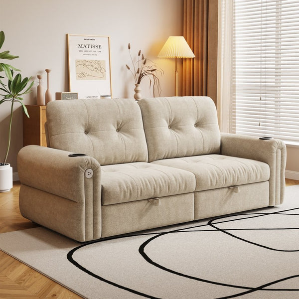 English Elm It Chenille Convertible Sleeper Loveseat with Steel Frame for Compact Living Spaces W3820S00018