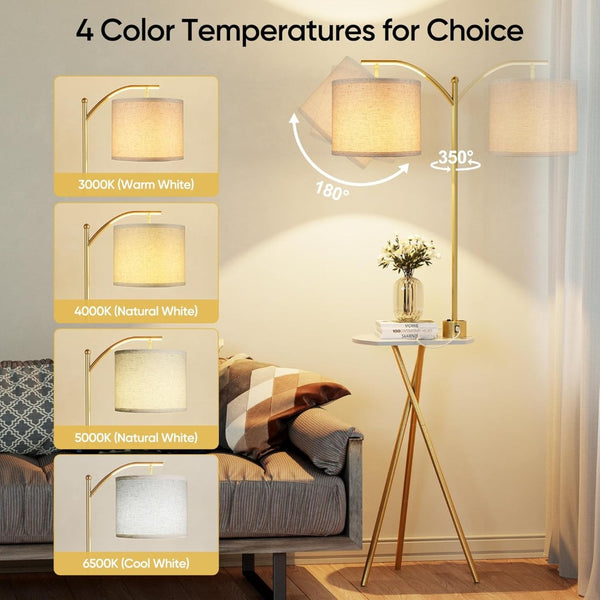English Elm Floor Lamp with Built-in Side Table Usb Charging Remote Dimming for Living Room Golden W3355P440807