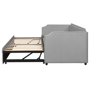 English Elm Twin Velvet Upholstered Daybed with Pop up Trundle for Guest or Kids Rooms Gray SF000197AAE