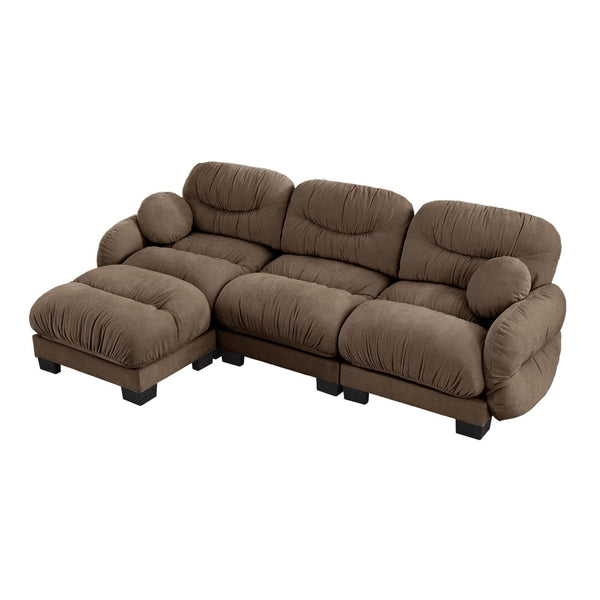 English Elm Pleated Chenille Sectional Sofa with Ergonomic Foam Sculptural Curved Armrests Living Room Brown W5656S00059