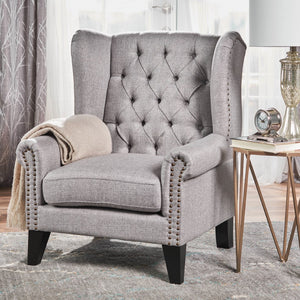 Christopher Knight Home® - Noble House - Laird Traditional Winged Grey Fabric Accent Chair