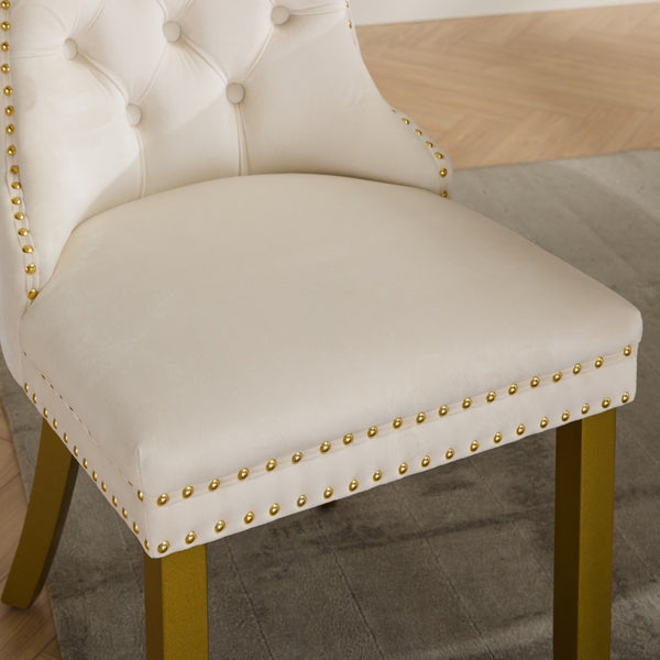 English Elm A&a Velvet Tufted Dining Chairs with Nailhead Trim Solid Wood Tapered Legs Set of 2 W1143P179487