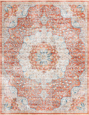 Unique Loom Newport Elms Machine Made Medallion Rug Red, Ivory/Light Blue/Terracotta/Rust Red 7' 10" x 10' 2"