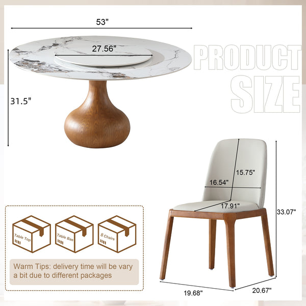 English Elm 53" Round Sintered Stone Dining Table With Lazy Susan - Modern Marble Look For Stylish Gatherings W2699S00021