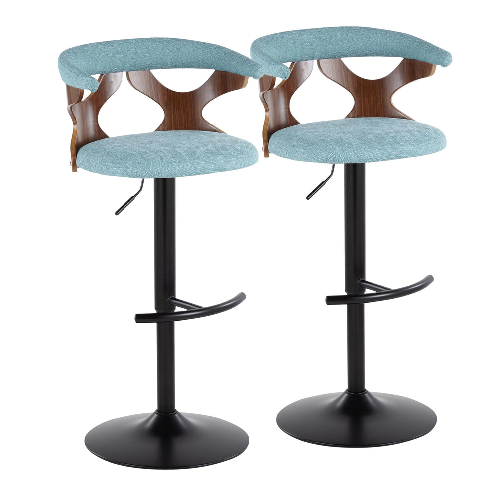 English Elm Gardenia Adjustable Barstool Set Of 2 - Modern Teal Fabric, Walnut Wood & Black Metal Swivel Stools B202S00857