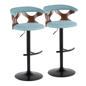 English Elm Gardenia Adjustable Barstool Set Of 2 - Modern Teal Fabric, Walnut Wood & Black Metal Swivel Stools B202S00857