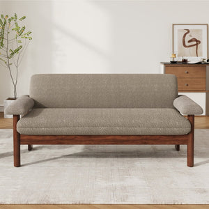 English Elm Modern Berber Fleece 2 Seat Loveseat Rubberwood Base Plush Armrest Couch for Apartments Brown N763S000050D