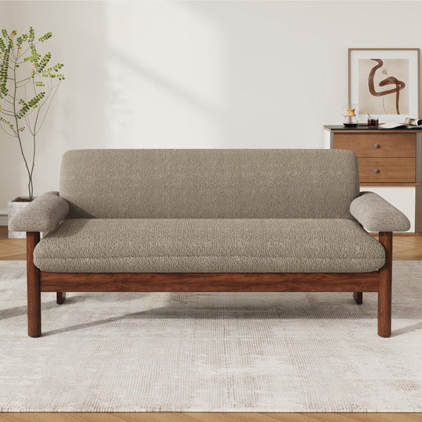 English Elm Modern Berber Fleece 2 Seat Loveseat Rubberwood Base Plush Armrest Couch for Apartments Brown N763S000050D