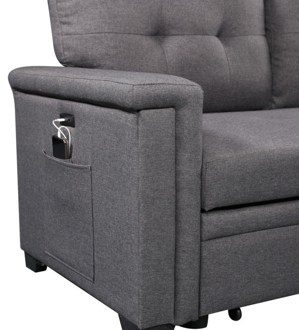 English Elm Aurora Sleeper Sectional Sofa with Storage Chaise Usb Ports and Tufted Cushions B2749S00178