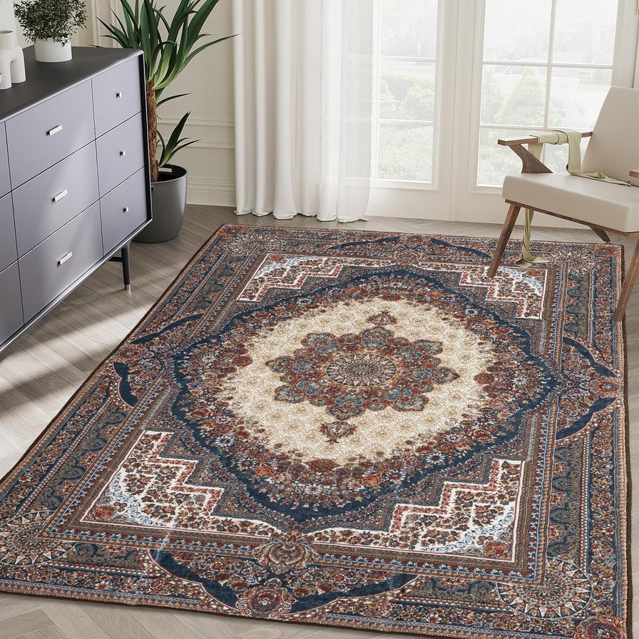 English Elm Area Rug 5X7 Vintage Bohemia Persian Floral Design - Non-Slip, Washable & Easy Care For Home Decor W2907P265019