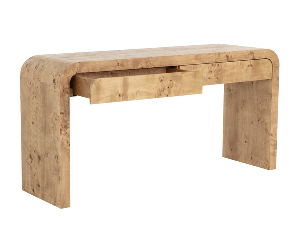 Sunpan ROWENA Console Table – Modern Burl Veneer Entryway Table with Sculptural Design for Sophisticated Decor 112668