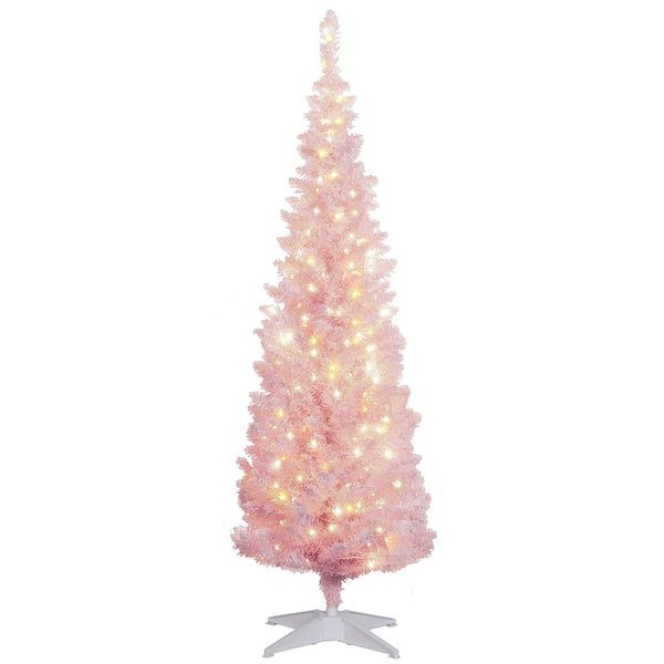 English Elm 7ft Matte Black Pencil Christmas Tree with 250 Warm Led Lights for Small Spaces T3971P400686