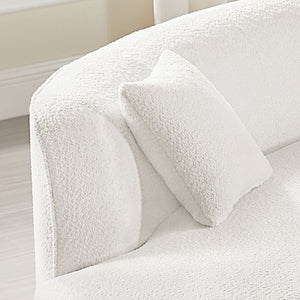 English Elm Luxury Modern Curved Boucle Sofa with Left Chaise — 2-Piece White Sectional, Plush, No Assembly W876S00303