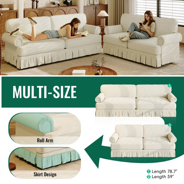 English Elm Luxuriously Deep Chenille Sofa with Pleated Skirt and Rolled Arms for Living Rooms W1885S00294