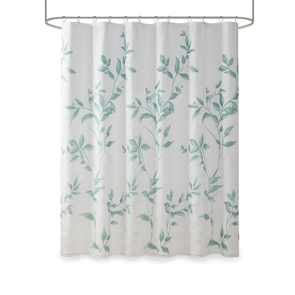 JLA Home Madison Park - Burnout Botanical Shower Curtain with Textured Burnout Detail, Water-Resistant, Machine Washable Elegance Seafoam MP70-6631