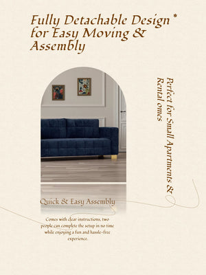 English Elm FX-P54-RB Modern Chenille 3-Seater Sofa with Wide Arms, Tufted Box Stitching & Stainless Legs for Durable Comfort Retro Blue W576S00170