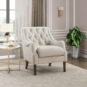 English Elm Beige Stella Button-Tufted Boucle Accent Chair with Dark Wood Legs — Modern Classic Comfort, 30.5"x32.5"x34" B011P272287