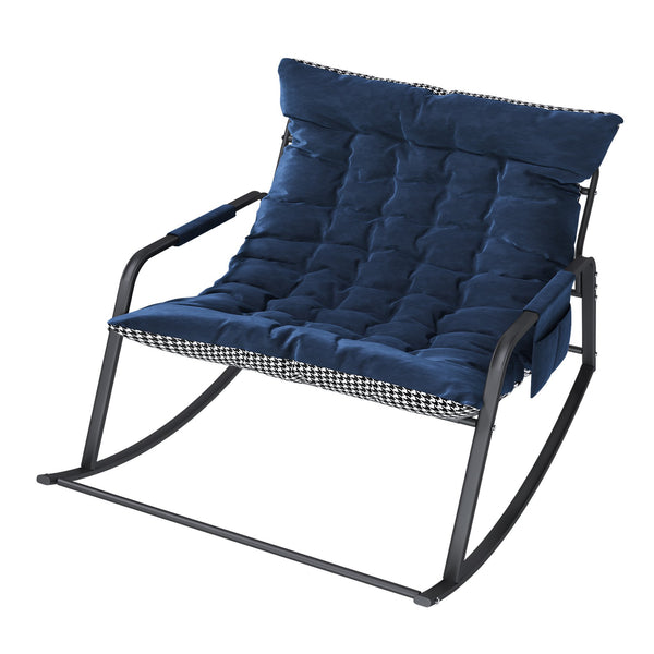 English Elm Rocking Ergonomic Lounge Recliner with Storage & Cushions, All-Weather Breathable Comfort for Patio Blue W2699P324194