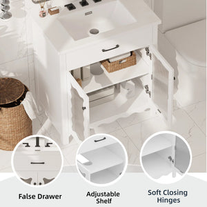 English Elm Christopher Knight Home® - 30 Inches Bathroom Vanity With Tempered Glass Doors, Space-Saving Design, White Rubber Wood Style N817P299499W