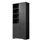 English Elm Bathroom Storage Cabinet With Doors and Drawers, Tilt-Out Laundry Hamper, Multiple Storage Space, Freestanding Style, Open Shelve, Adjustable Shelf, Black