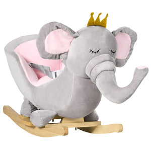 English Elm Qaba Plush Elephant Toddler Rocker with Steel Frame Wooden Base and Sound Effects W2225P200850