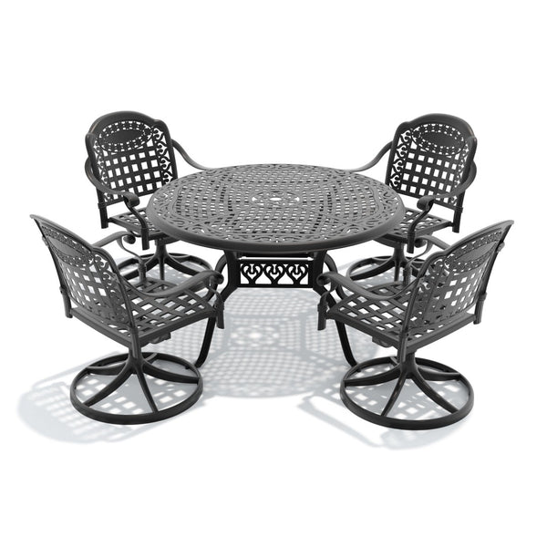 English Elm 5-piece Outdoor Cast Aluminum Dining Set with Swivel Chairs and Round Patio Table W1710S00349