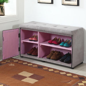 English Elm 18" Tall Storage Ottoman With Stylish Silver-Gray Upholstery & Hidden Shoe Compartment For Home B072116521