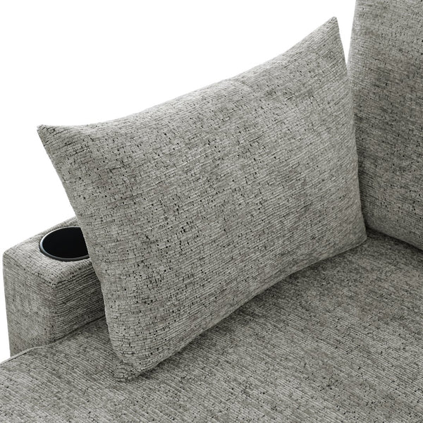 English Elm 109.9" Sectional Sofa Bed U-Shaped Pull-Out Sleeper with Storage Chaise, Cup Holders, USB Ports & Chenille Comfort LIGHT GREY N719S001910R